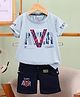 Unfab Cotton Tencel Blend Knit Half Sleeves Typography Printed Tee & Shorts Set - Light Blue