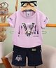Unfab Cotton Tencel Blend Knit Half Sleeves Typography Printed Tee & Shorts Set - Pink