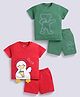 Unfab Interlock Knit Pack Of 2 Half Sleeves Teddy & Duck Printed Tees & Shorts Set - Red & Green