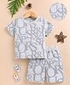 Unfab Cotton Blend Knit Half Sleeves Typography Puff Printed Coordinating Tee & Shorts Set - Light Grey