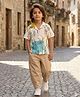 Peekaaboo Kids Cotton Woven Half Sleeves Abstract Printed Shirt & Pants Set - Teal & Beige