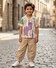 Peekaaboo Kids Cotton Woven Half Sleeves Abstract Printed Shirt & Pants Set - Lavender & Beige