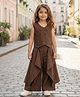 Peekaaboo Kids Cotton Woven Sleeveless Solid Waistcoat Style Top & Palazzo Set - Brown