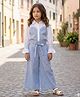 Peekaaboo Kids Cotton Woven Full Sleeves Cut & Sew Detailed Shirt & Palazzo Set - White & Blue