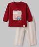 Ollypop Interlock Knit Full Sleeves Tshirt With Car & Text Print & Pant Set - Red