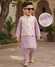 Babyhug 100% Cotton Woven Solid Kurta Pyjama Set With Embroidered Jacket- Purple