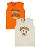 Earth Conscious Cotton Knit Pack Of 2 Sleeveless Bike & Football Printed Tees - Orange & Beige
