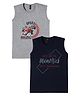Earth Conscious Cotton Knit Pack Of 2 Sleeveless Speed Racing & Memories Text Printed Tees - Grey & Navy Blue