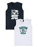 Earth Conscious Cotton Knit Pack Of 2 Sleeveless Tropical Theme & Boston Text Printed Tees - Navy Blue & White