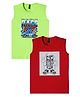 Earth Conscious Cotton Knit Pack Of 2 Sleeveless Nun Stop Fun & Race Text Printed Tees - Red & Green