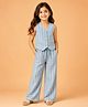Piccolo Cotton Knit Sleeveless Striped Waistcoat Style Coordinating Top & Palazzo Set  - Blue