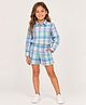 Piccolo Cotton Woven Full Sleeves Checked Coordinating Shirt & Shorts Set - Blue