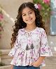 The Magic Wand Cotton Woven Three Fourth Sleeves Floral Printed Top - White