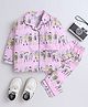 The Magic Wand Cotton Woven Full Sleeves People Printed Coordinating Shirt & Shorts Night Suit - Pink