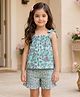 The Magic Wand Cotton Woven Sleeveless Floral Printed Top & Shorts Set - Green