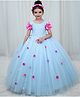 Li&Li BOUTIQUE Net Woven Half Sleeves Pearl Embellished & Floral Applique Detailed Gown - Baby Blue