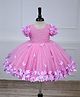 Li&Li BOUTIQUE Net Woven Half Sleeves Pearl Embellished Floral & Butterfly Applique Detailed Dress - Baby Pink