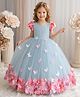 Li&Li BOUTIQUE Net Woven Half Sleeves Pearl Embellished Butterfly & Floral Applique Detailed Gown - Baby Blue & Pink