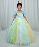 Li&Li BOUTIQUE Net Woven Half Cowl Sleeves Floral Applique Detailed Colour Blocked Gown - Aqua Green