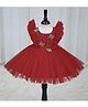 Li&Li BOUTIQUE Net Woven Sleeveless Pearl Embellished Butterfly Applique & Frill Detailed Dress - Red