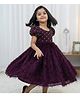 Li&Li BOUTIQUE Fur Woven Half Puffed Sleeves Pearl Embellished & Ruffle Detailed Pleated Dress - Plum & Purple
