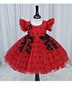 Li&Li BOUTIQU Net Woven Half Frill Sleeves Sequins & Glitter Embellished Ribbon & Heart Applique Detailed Dress - Red