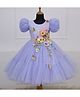 Li&Li BOUTIQUE Net Woven Half Puffed Sleeves Floral Applique Detailed Dress - Ash Blue