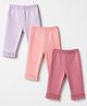 Zero Cotton Interlock Knit Full Length Solid Leggings with Frill Details Pack of 3 - Pink, Lavender & Light Peach