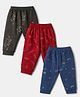 Zero Cotton Interlock Knit Full Length Leggings With Pencil, Bear & Dinosaur Print Pack of 3 - Red, Dark Green & Navy Blue