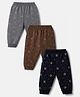 Zero Cotton Interlock Knit Full Length Leggings With Airplane, Racing Car & Music Print Pack of 3 - Silver, Brown & Navy Blue