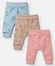 Zero Interlock Knit Full Length Diaper Leggings with Lion, Elephant & Whale Pack of 3 - Pink, Blue & Light Brown