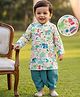 Babyhug 100% Cotton Cambric Woven Full Sleeves Kurta & Dhoti Set with Animal Print - White