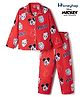HoneyHap Disney Cotton Woven Full Sleeves Co-Ords Shirt & Pyjama Night Suit with Mickey Mouse Print - Red