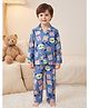 Rikidoos Cotton Woven Full Sleeves Co-Ords Shirt & Pyjama Night Suit with Bear & Text Print - Blue