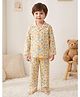 Rikidoos Cotton Woven Full Sleeves Co-Ords Shirt & Pyjama Night Suit with Dinosaur & Tropical  Print - Light Yellow