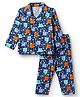 Rikidoos Cotton Woven Full Sleeves Co-Ords Shirt & Pyjama Night Suit with Text Print - Navy Blue