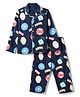Honeyhap Marvel 100% Cotton Woven Front Open Full Sleeves Co-ord Shirt & Pajama with Avengers All Over Print - Navy Blue