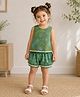 The Magic Wand Cotton Woven Sleeveless Co-Ords Tropical Floral Printed Laced Top And Short Night Suit - Olive Green