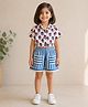 The Magic Wand Cotton Woven Floral Printed Half Sleeves Shirt & Striped Shorts Set With Patch Pockets - Blue