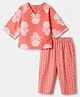 The Magic Wand Cotton Woven Three Fourth Sleeves Floral Printed Top And Pant Set - Coral