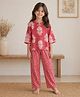 The Magic Wand Cotton Woven Three Fourth Sleeves Floral Printed Top And Pant Set - Coral