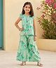 The Magic Wand Cotton Woven Ruffle Sleeves Floral Printed Laced Top And Pant Set - Sea Green