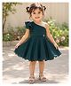 The Magic Wand Woven One Shoulder Embellished Strap Solid Party Dress - Dark Green