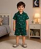 The Magic Wand Cotton Woven Half Sleeves Stars Printed Co-Ords Shirt And Shorts Night Suit - Dark Green