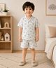 The Magic Wand Cotton Woven Half Sleeves Elephant Printed Co-Ords Shirt & Shorts Night Suit - White