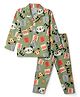 Rikidoos Cotton Woven Full Sleeve Co-Ords Shirt & Pyjama Night Suit with Bear & Text Print - Olive Green