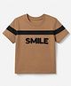 Kookie Kids 100% Cotton Single Jersey Knit T-Shirt with Half Sleeves and Smile Embroidery in Brown