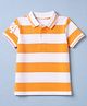 Kookie Kids Cotton Knit Polo T-Shirt with Half Sleeves and Striped Print - Dark Peach