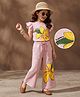 OLLINGTON ST. Single Jersey Cotton Knit Half sleeves Floral Printed Top & Pant Co-ords Set - Pink