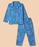 Babyhug Cotton Knit Full Sleeves Co-Ords Shirt & Pyjama Night Suit with Animal Print - Blue